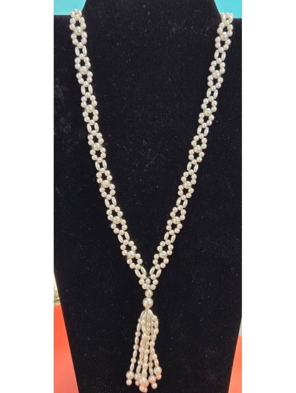 Elegant Faux Pearl Beaded Tassel Necklace